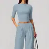 Top de Yoga Ajustado para Mujer con Mangas Cortas y Corte Cropped - Elástico, Amigable con la Piel, Favorecedor, Camiseta Versátil de Capa Base Deportiva