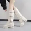 Botas de caballero estilo británico, colección otoño 2026, nuevas botas largas para mujer con suela gruesa y tacón grueso, con diseño de hebilla de cinturón retro