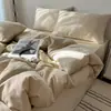 Modelo Nuevo 2026 Seda de Hielo Lavada Color Sólido Doble Cara Lujoso Artículo Individual y Juego de Ropa de Cama con Funda Nórdica, Sábana Plana y Sábana Ajustable