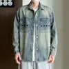 Nueva chaqueta de mezclilla lavada con efecto desgastado, cuello camisero, estilo coreano, para primavera y otoño, moderna, sencilla, a la moda, para hombre