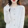 Moda torsión cuello redondo color liso lana completa mujer hebilla holgado casual para ir al trabajo 24 primavera nuevo cárdigan de punto