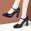 Sapatos de Salto Alto Modelo Cheongsam de Couro Genuíno Aomalin para Passarela Feminina Plataforma Salto Grosso Antiderrapante Versátil para Trabalho Sapato de Camada Única