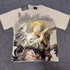 Comércio Exterior Transfronteiriço Atacado Nova Marca Tendência Estilo Americano Camiseta 280g de Manga Curta para Homens e Mulheres com Strass Estampado, Caimento Solto Manga Meia