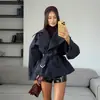 Europa Transfronteriza Otoño/Invierno 2026 Nueva Chaqueta Cortavientos Elegante Americana Streetwear para Mujer con Solapa Grande y Cinturón Adelgazante
