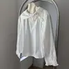 Camisa suéter doce de outono, novo estilo, com bordado tridimensional, design elaborado, gola laço e cor sólida