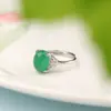 Anillo Chiba Tai de Calcedonia Plata Verde para Mujer, Anillo Sencillo y Elegante con Cabujón Ovalado, Joyería de Mano de Moda Microincrustada Producto de Fábrica