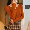 Nuevo Tejido de Punto Primavera/Otoño para Mujer, Diseño de Cuello de Suéter como Capa Base, Nuevo Top de Invierno, Gris