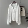 Camisa de Lino Beishan Tongshu Holgada de Manga Larga Protectora del Sol Cuello en V Conjunto para Mujer Verano Elegante Pantalón Falda 82292