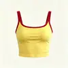 Conjunto de yoga con tiras de color block de verano para mujer, top corto ajustado con falda-pantalón deportiva plisada anti-exposición