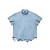 Roupas Vintage Tendência Verão 2025 Marca Simples Cor Sólida Múltiplos Bolsos Roupa de Trabalho Manga Curta Camisa Masculina Solta Versátil Jaqueta