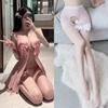 Lencería Sexy Hebilla Frontal Malla Transparente Lazo Pijama Caliente Abertura Falda Larga qqny Puro Deseo