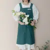 Delantal de Algodón y Lino Japonés y Coreano para Mujer, Color Sólido Simple, Anti-Manchas, Delantal con Tirantes para el Hogar y la Cocina, Uniforme de Trabajo para Hornear, Cafetería