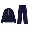 2026 Primavera/Otoño Transfronterizo Nuevo Estilo Cuello Alto Media Cremallera Manga Larga Liso Tendencia Marca Correr Fitness Deportes Casual Conjunto