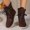 Botas de Nieve de Talla Grande Transfronterizas para Mujer Otoño e Invierno 2025 Nuevo Estilo Europeo y Americano Forradas de Felpa Espesor Cordones Cálidas Populares Botas de Algodón para Mujer