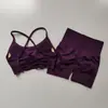 Conjunto de shorts esportivos europeu e americano para levantar o bumbum, top esportivo com costas cruzadas, conjunto de yoga sem costura para mulheres para corrida e treino