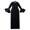 Vestido Bandagem Europeu e Americano Transfronteiriço Gola Alta Manga Sino Faixa com Contas e Diamantes Vestido Elegante para Banquete Vestido Vestido