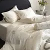 Juego de Ropa de Cama Girly 100S de Algodón de Fibra Larga con Bordado de Conejito Lindo, Funda Nórdica y Sábana, 100% Algodón, Accesorios para Cama de 1.8m