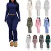 Conjunto de Top de Manga Larga de Color Sólido de Alta Elasticidad Ajustado y Pantalones de Micro Campana Transfronterizo Europeo y Americano para Mujer Conjunto Casual Adelgazante Otoño/Invierno