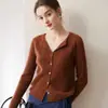 Estética do Temperamento! Cardigã Feminino de Cashmere 100% Puro, Corte Slim Francês, Suéter de Cashmere Puro, Camada Base, Roupa Externa