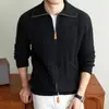 Chaqueta de punto jacquard gruesa con cuello para hombre de 680 g, Nueva chaqueta de punto jacquard casual de invierno 2026 para hombre
