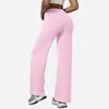Calça de Yoga Reta de Cintura Alta Estilo Europeu e Americano com Sensação de Pele Nu, Calça de Yoga de Perna Larga Levanta Bumbum, Calça Esportiva para Pilates, Corrida e Fitness