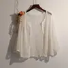 Cárdigan Corto Ropa con Protección Solar para Mujer, Top de Playa Calado Bordado de Tres Cuartos, Ropa de Abrigo Cubre Bikini para Playa