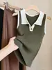 Chaleco de Punto Trenzado con Cuello Polo Bicolor para Mujer, Moda Coreana de Principios de Otoño, Versátil, Ajustado, sin Mangas