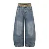 Jeans unisex de pierna curva con estampado de leopardo lavado retro americano, bordados de letras, corte holgado, pierna ancha, pantalones largos, 2026