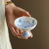 Estilo Dinastia Tang e Song Argila de Jade Azul e Branco Peônia Elegante Doméstico Taça de Mestre de Pé Alto Conjunto de Chá Kung Fu Xícara de Chá Xícara de Degustação Taça Única