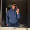 Sudadera de Manga Larga Gruesa Estilo Americano con Forro de Polar 500g Cálida Color Sólido Sudadera Recta Holgada Pantalones Casuales Anchos Cortos Hombre