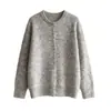 Bestseller transfronteiriço europeu e americano: cardigan de tricô liso e macio para mulheres, casaco suéter fofo de abotoamento simples e gola redonda para outono e inverno