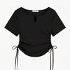 Camiseta Elegante de Manga Corta Ajustada con Escote en V y Cordón, Puro Deseo, para Mujer, Nuevo Top de Color Sólido para Verano 2026, Moderno