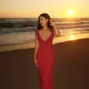Vestido Sexy de Verão 2026 Novo, Estilo Resort Transfronteiriço Europeu e Americano, Decote V Profundo, Babados, Amarração, Slim Fit
