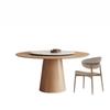 Mesa Redonda de Comedor y Sillas Estilo Francés en Madera Maciza de Fresno Color Crema para Uso en Hogares Pequeños Apartamentos, con Cubierta Giratoria de Piedra