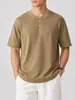 Roupas Masculinas Fengshe / Verão 2026 Nova Camiseta Leve e Fresca Estilo Americano com Gola Henley Manga Curta Masculina