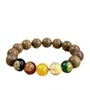 Pulseira de Madeira Subjugadora de Dragões das Seis Vias da Montanha Wutai com Contas de Buda de Padrão Completo de Material Antigo, Pulseira de Estilo Étnico com Contas de Buda das Cinco Vias da Sorte