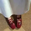 Zapatos Mary Jane planos para mujer, estilo francés con correas elásticas, tira cruzada de ballet, zapatos individuales de punta cuadrada roja 2026, nueva suela blanda