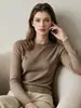 26 Nuevo Suéter de Punto de Lana con Cuello Redondo, Borde Rizado sin Costuras, para Principios de Otoño, Lavable a Máquina, Manga Larga, Corte Ajustado, Camiseta Básica para Mujer