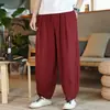 Calças compridas de linho fino estilo chinês primavera e verão masculinas plus size calças largas de algodão e linho calças casuais harlan
