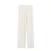Pantalones de Pierna Ancha Adelgazantes de Cintura Alta para Mujer Otoño Invierno Sueltos de Longitud al Suelo Casuales Pantalones de Punto de Lana Blancos de Pierna Recta