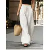Pantalones de verano de cintura alta, holgados, de pierna ancha para mujer, color liso, cintura con cordón, pantalones largos casuales, estilo europeo y americano transfronterizo, pantalones versátiles de largo hasta el suelo