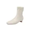 Mujer poderosa estilo coreano~Botines ajustados simples y versátiles Otoño e Invierno 2026 Botines cortos ajustados a la pierna con tacón medio grueso y punta cuadrada elásticos para mujer