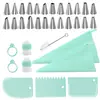 Conjunto de bicos de confeitar em aço inoxidável com 34 peças em estoque, raspador de bolo, utensílios de confeitaria, sacos de confeitar de silicone reutilizáveis