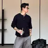 Suéter tipo Polo Estilo Old Money para Hombre Cuello Henley de Punto con Rayas Anti-rayas Manga Larga Otoño Invierno Venta al por Mayor de Fábrica Transfronteriza