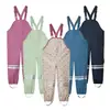 Pantalones de lluvia con tirantes forrados de forro polar para niños y niñas, pantalones impermeables para estudiantes de preescolar, traje de lluvia de cuerpo entero