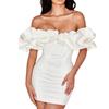 2022 Nueva Ropa de Mujer Europea y Americana de Comercio Exterior Falda Francesa Falda con Sentido Vestido con Volantes y Huesos de Pescado con Hombros Descubiertos