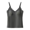 Chaleco térmico de encaje con cuello en V para otoño e invierno para mujer, con copas incorporadas, diseño sin costuras y efecto adelgazante