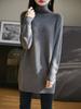 Vestido de suéter interno solto com gola alta de lã 100, outono e inverno feminino, 2024, suéter de lã de comprimento médio e espessado com fios duplos