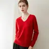 Suéter de cashmere puro para mulheres, pulôver de malha sem costura com gola V, versátil e quente, design de peça única