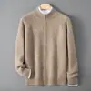 Cárdigan de Lana para Hombre Cuello Redondo Medio Alto Cremallera Tejido Grueso Suéter Casual de Negocios Holgado Abrigo de Lana Superior